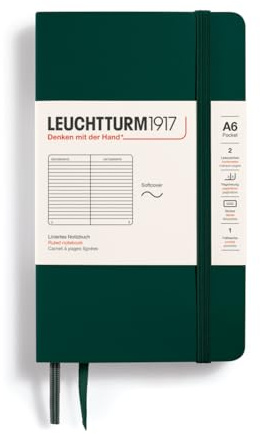 LEUCHTTURM1917 370328 Carnet Pocket (A6), Couverture souple, 123 pages numérotées, Forest Green, ligné
