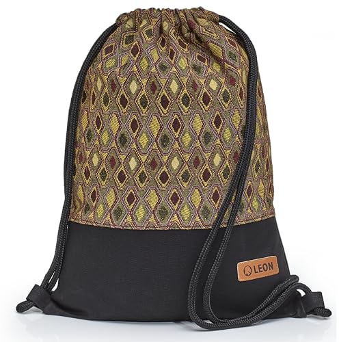 By Bers Leon, grande sacca da palestra di alta qualità, con tasche interne, zaino da donna, uomo, adolescente, palestra, 45 x 34 cm, per sport, viaggi, uso quotidiano, Tb_boho_nero_013, 40cm hoch