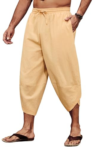 CMTOP Pantalones para Hombre Pantalones Ligeros de Verano Pantalon Casuales Anchos Largos Pantalones con Cordón para la Playa Todos los días