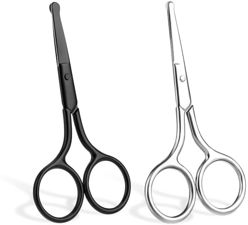 2 Stück Edelstahl Nasenhaarschere mit Runder Spitze, 10cm Bartschere Augenbrauentrimmer Stumpfer Abgerundeter Nasenhaar Schere Reise-Trimmschere für Haare Wimpern Schnurrbart