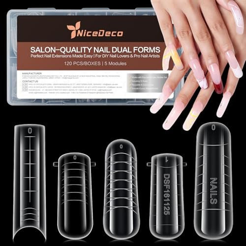 Nicedeco 120PCS Unghie Finte Nail System Dual Nail Form Acrygel Kit 5 Stili Tips Dual Form Acrygel Strumenti per Manicure Unghie Ricostruzione Manicure - 002