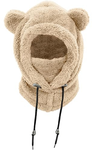 crazy bean Cagoule Enfant Hiver Bonnet Bebe Fille Chapeau en Peluche Doux et Chaud pour Enfants 3-8 Ans Garçon Bonnet Echarpe 3 in 1 Thermique Kaki