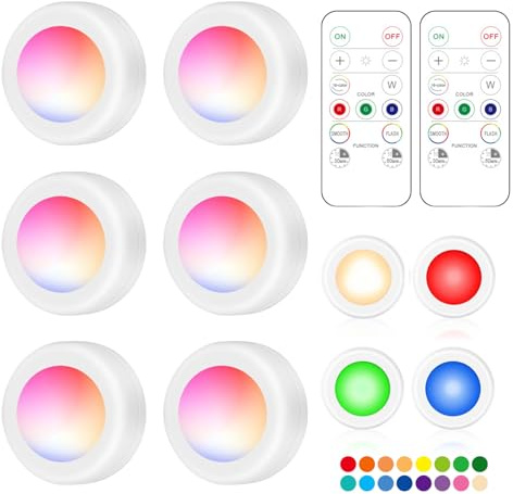 Lámpara de armario, lámpara LED de noche RGB 16 colores con mando a distancia, foco LED, LED inalámbrico, luces de gabinete para cocina, armario, táctil, iluminación de gabinete, alimentadas por pilas