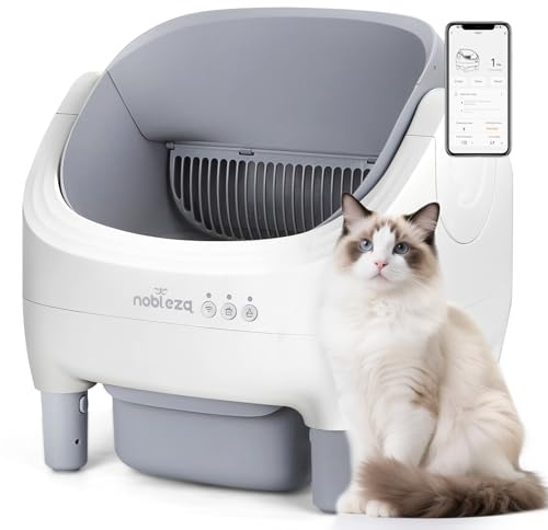 Nobleza Arenero Autolimpiable SL03 para Gatos - Caja de Arena Automática con Control por App, Diseño Abierto, Gran Capacidad, Incluye 2 Rollos de Bolsas y 1 Ambientador, Color Blanco