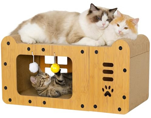 Gimars Tiragraffi Cartone 59,5 cm, Tiragraffi per Gatti Cartone XL, Tiragraffi Verticale per Gatti e Casa Tiragraffi Gatto in Cartone, Graffiatoio per Gatti per Graffiare, Nascondersi e Riposare