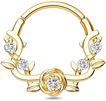 CM Crareesi Mania Anneau Septum Rosa Piercing Daith 16G Piercing Helix Oreille Cartilage 316L Acier Chirurgical CZ Clair Septum Daith Clicker pour Femmes 8 10 mm