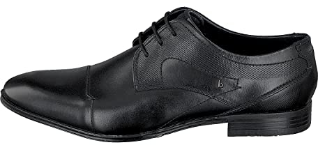 bugatti Business Halbschuh aus Leder, Derby mit Querkappe und eleganter Liniengestaltung, Schwarz, 41 EU