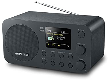 Cuisine, Radio-réveil Dab + FM, Double Alarme, MUSE - (M-128 DBT) écran LCD, Horloge, Alarme, Sonnerie, Fonction Snooze, Fonction Veille, antenne, entrée auxiliaire, Prise téléphonique, Gris foncé