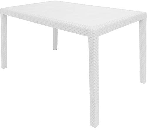 Dmora - Außentisch Portici, rechteckiges Esszimmerregal, Mehrzweck-Gartentisch mit Rattan-Effekt, 100 % Made in Italy, 150 x 90 x 72 cm, Weiß