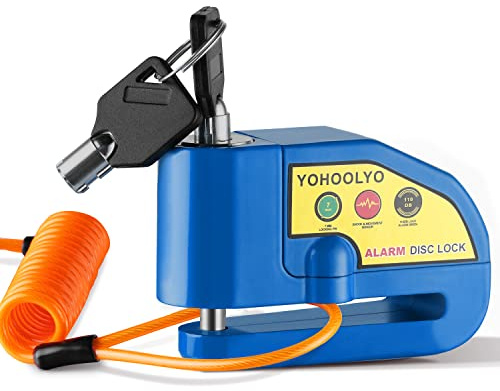 YOHOOLYO Alarm Disc Lock Motorcycle Disc Brake Lock Anti-Theft Waterproof 110 db 7mm Pin 5ft Reminder Cable for Motorcycles Bike Scooter Carry Pouch