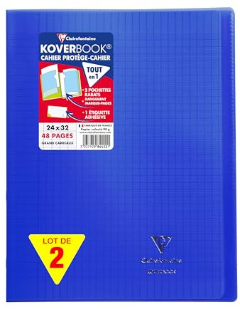 Clairefontaine 984422AMZC Un lot de 2 Cahiers Agrafés Koverbook 24x32 cm - 48 Pages Grands Carreaux 90 g - Couverture Polypro - Couleur : Bleu Marine