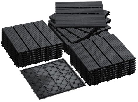 Interlocking Deck Tiles, 36 PCS Outdoor Patio Flooring, 12x12 Interlocking Decking Tile Outdoor All Weather Use, Waterproof Patio Pavers for Pool Balcony Backyard Porch, Dark Grey