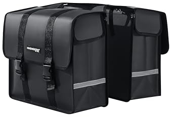 HikeMeister® Doppelte Fahrradtasche für Gepäckträger - Doppeltasche - Gepäckträgertasche wasserdicht - Hinterradtasche– Wasserabweisend – - Reflektierenden Streifen - Stockholm
