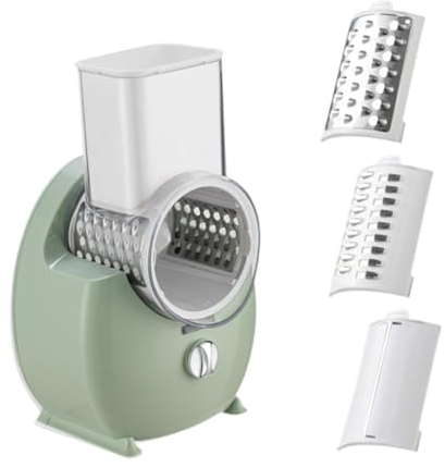 JISADER Ralladores de Queso eléctricos, rallador de Tambor rotativo, rebanador eléctrico, trituradora portátil 3 en 1, Cortador de Verduras para Hamburguesas, Verde