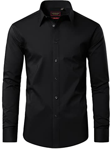 DEMEANOR Chemises habillées pour hommes à manches longues Chemises habillées en coton pour hommes Coupe régulière Chemises habillées formelles pour hommes sans repassage, Noir , XXL
