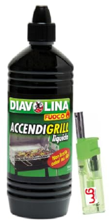 Diavolina Accendifuoco Liquido,N.1 in Italia, Accenditori per Accensione Istantanea Pratica Sicura per Camino, Stufa, Legna, Barbecue con Accendino GM (3, Accendigrill 1lt)