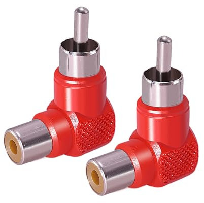 CNARIO 2pcs RCA Male to Female Right Angle Coupler RCA 90degree Elbow Adapter for Extension AV/TV Audio Video Cable S/PDIF, Subwoofer, Phono, Composite, Component