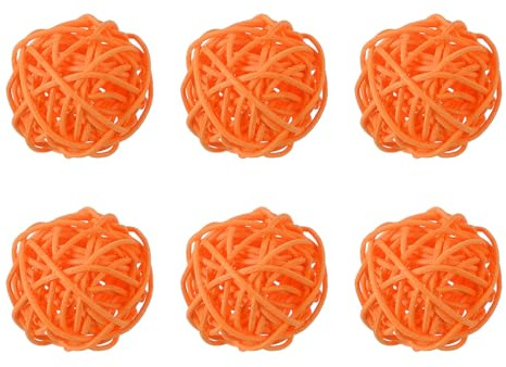 QUARKZMAN 6 Pcs Bolas Decorativas De Ratán De Mimbre 2 Pulgadas Rellenos De Jarrón para Bodas Centros De Mesa Decoración del Hogar, Naranja