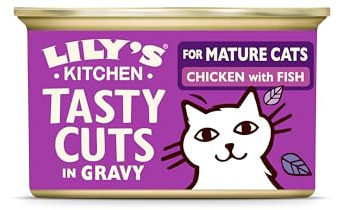 Lily’s Kitchen Tasty Cuts in Gravy Chicken with Fish, Complete Nutrition, Cat Wet Food 18x Tins (85g), Tailored for Senior Cats, With Natural Ingredients, Grain-free Recipe, Cat Food