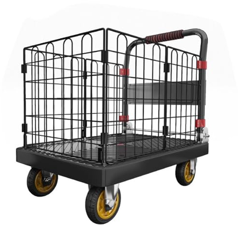 Artiz Chariot À Plateforme avec Cage, Chariot Pliable À roulettes Chariot De Déménagement, Portable pour Le Transport De Bagages en Entrepôt(90x60x88cm)