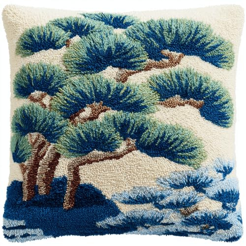 Juego de cojines de nudos para relajarse, kit de cojín de gancho para atar sin estrés, completo con instrucciones y herramientas, para niños y adultos, principiantes, 43 x 43 cm, pino de bienvenida