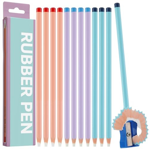 12 Stück Radiergummi Stift Grip, Eraser Pencil Präzise und saubere Radierung Precision Radierstift mit Spitzer für Kinder und Schule, Profis und Hobbykünstler