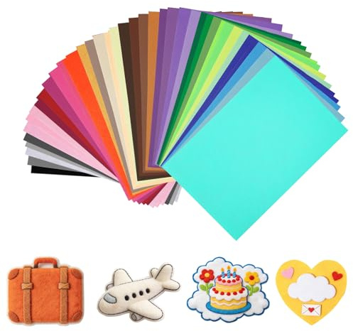 XDGBGFN 40 Stücke Bastelfilz 20x30cm Bunte Filzstoff zum Basteln Filzplatten zum Basteln für DIY Handwerk Stoff Filzplatten Nähen Set
