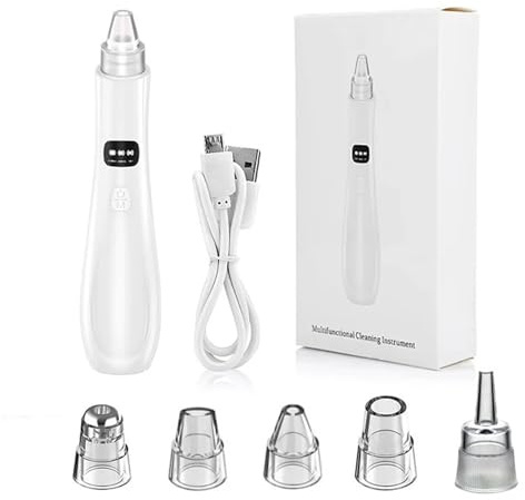 Estrattore di punti neri Ricaricabile Porta USB Estrattore di punti neri 3 velocità Controllo dell'aspirazione dei pori con 5 sonde di pori Brufolo portatile per donne e uomini Bianco...