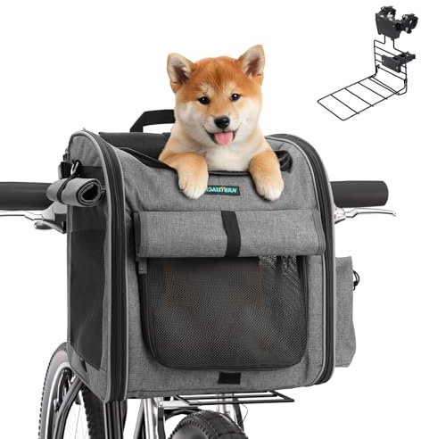 DAISTERN Cestino anteriore per cani, 4 in 1, pieghevole, per animali domestici, borsa a tracolla, sedile auto con supporto a L resistente, diametro 3,38 cm, cuscino impermeabile e strisce riflettenti